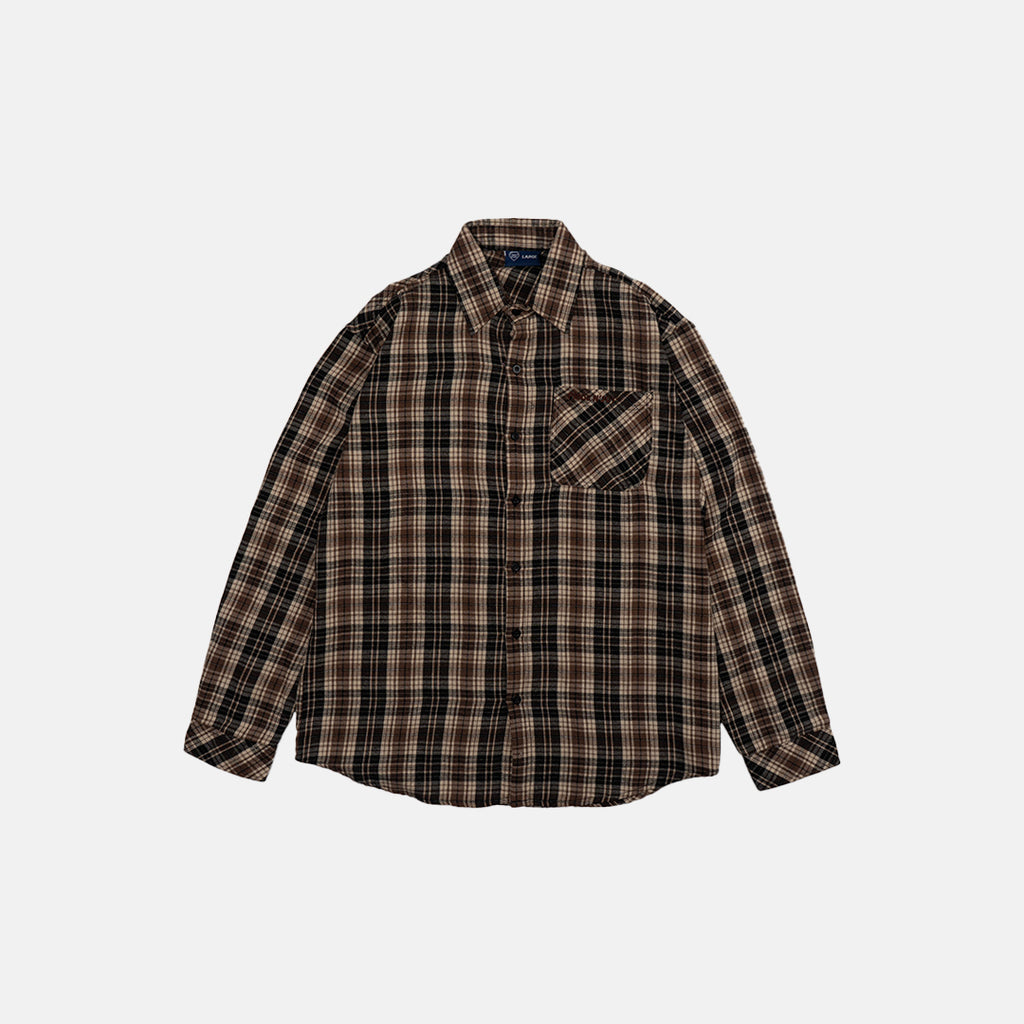 Brown Plaid Flannel Embroidery