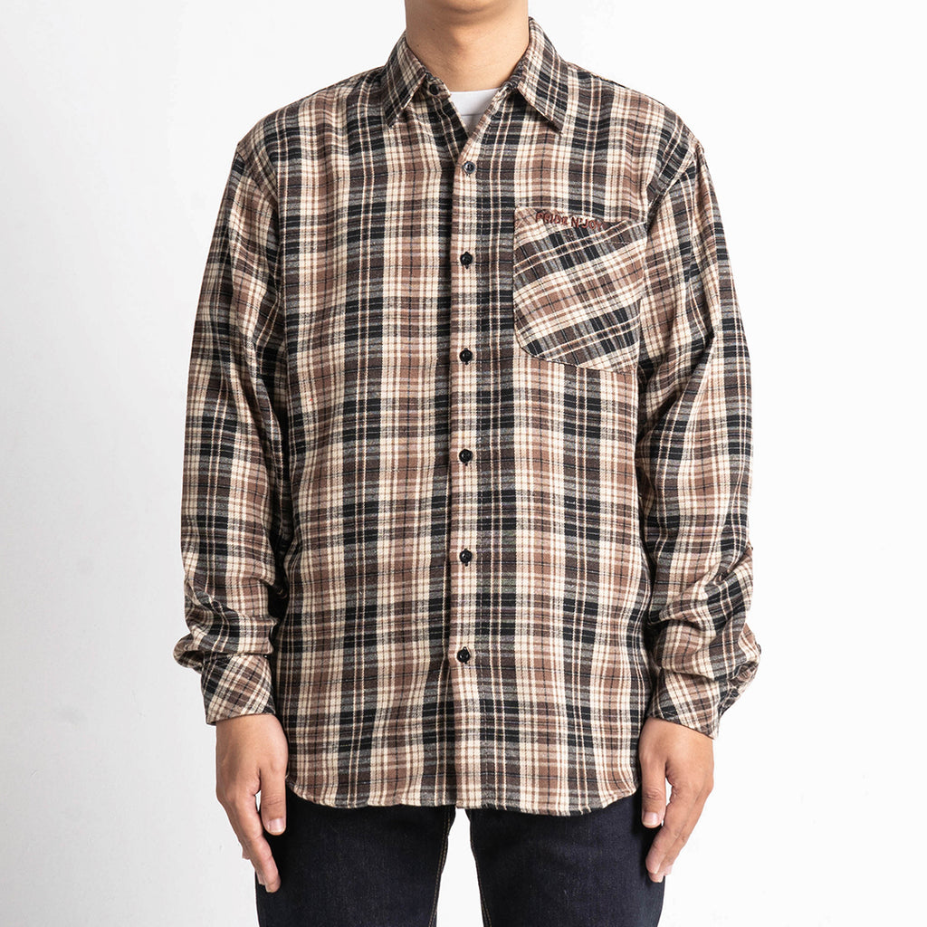 Brown Plaid Flannel Embroidery